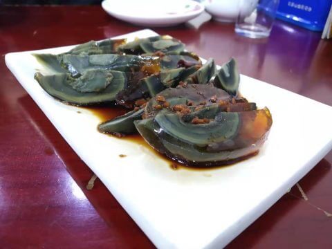 Century eggs on a plate